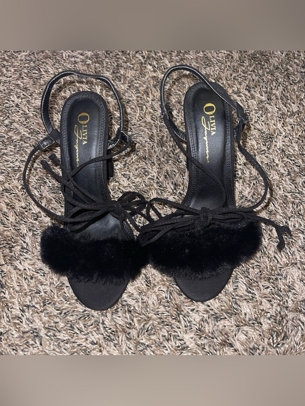 Black Fur Strap Heels
